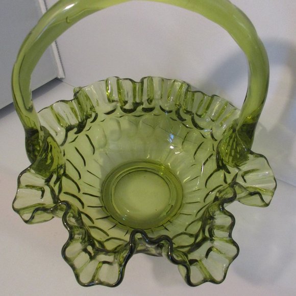 Large Green Glass Ruffled Basket - Picture 2 of 5
